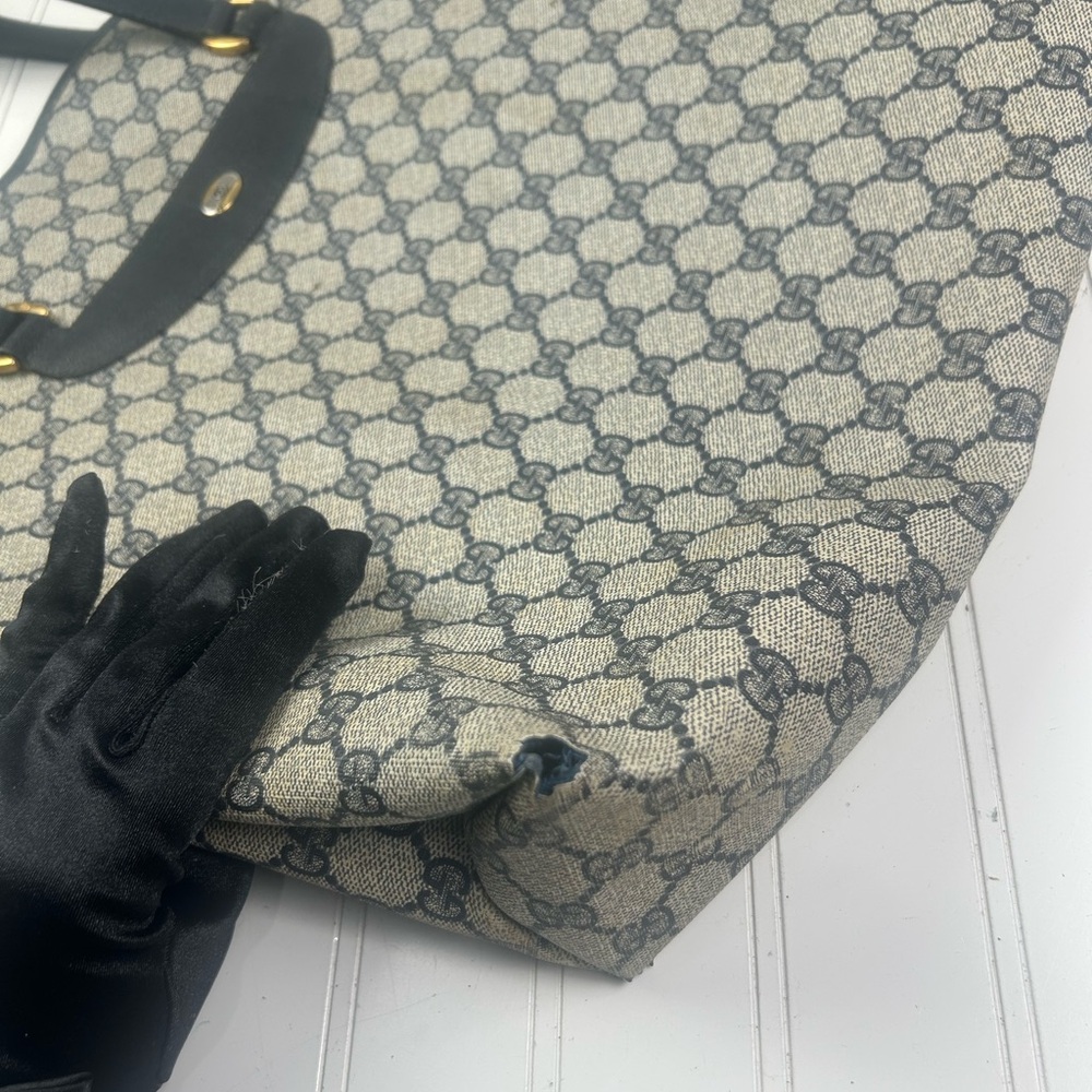 Gucci Vintage GG Supreme Navy Canvas Tote Shoulder Bag - Picture 5 of 14